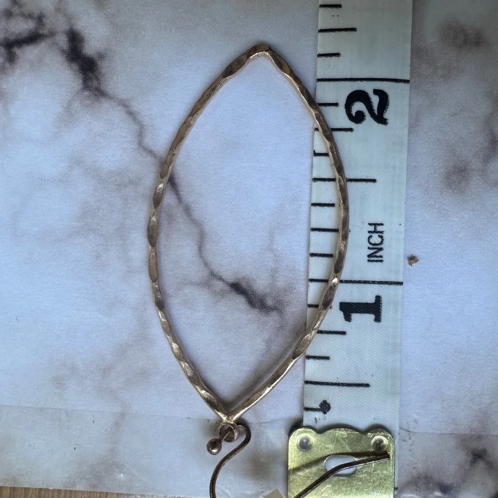 StitchFix Hammered Gold Tone Marquise Leaf Open Drop Earrings OS